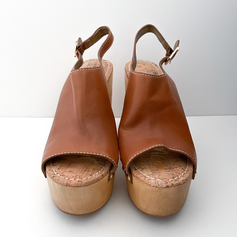 Sam Edelman Marley Leather Wooden Open Toe Studded Platform Clogs - Picture 2 of 9